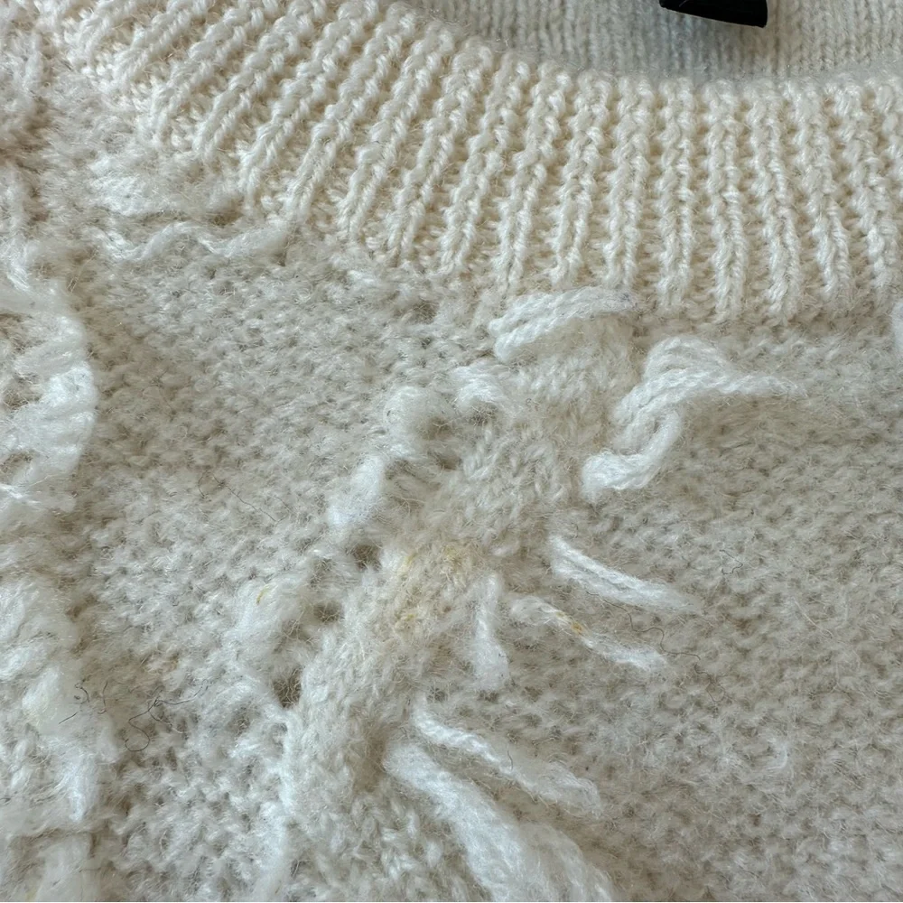 J. Crew 100% Merino Wool Textured Cable Knit Cream Sweater